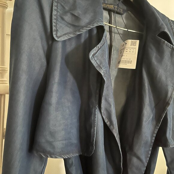 BNWT Zara Lyocell Basic Denim Couture Belted Trench Sashay Duster (S) - Picture 9 of 10